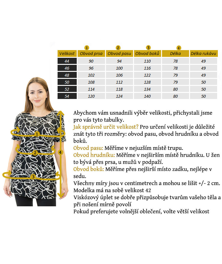 velikostní tabulka tunika mariana
